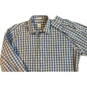 Peter Millar Shirt Mens Large Button Down Blue Gingham Check Long Sleeve Cotton